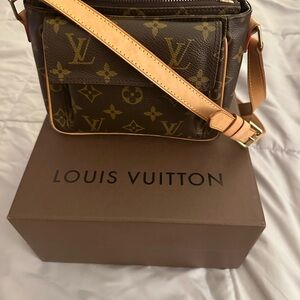 Authentic Louis Vuitton “Viva Cite”Monogram Crossbody Bag in Brown and Tan